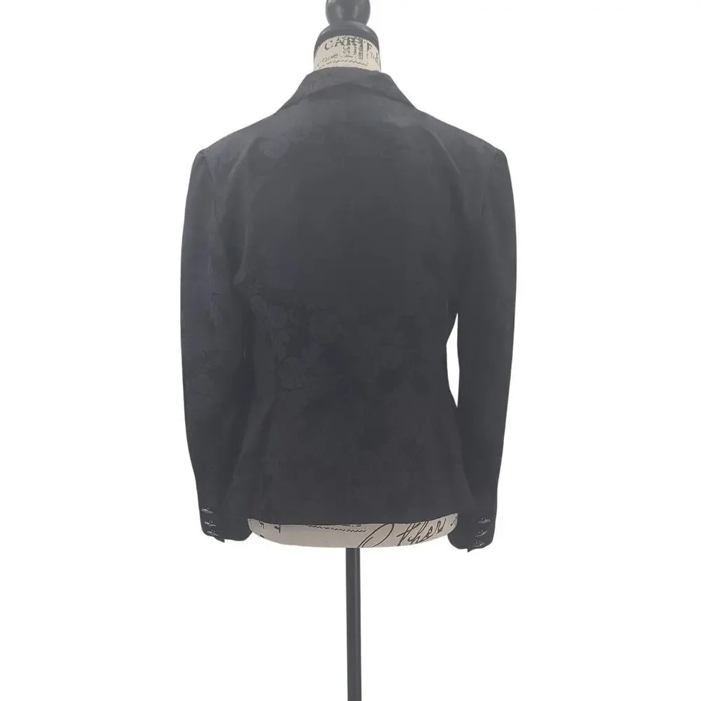 Jacquard Floral fairy grunge whimsigoth crop blazer black Size 6 office career - Picture 2 of 8
